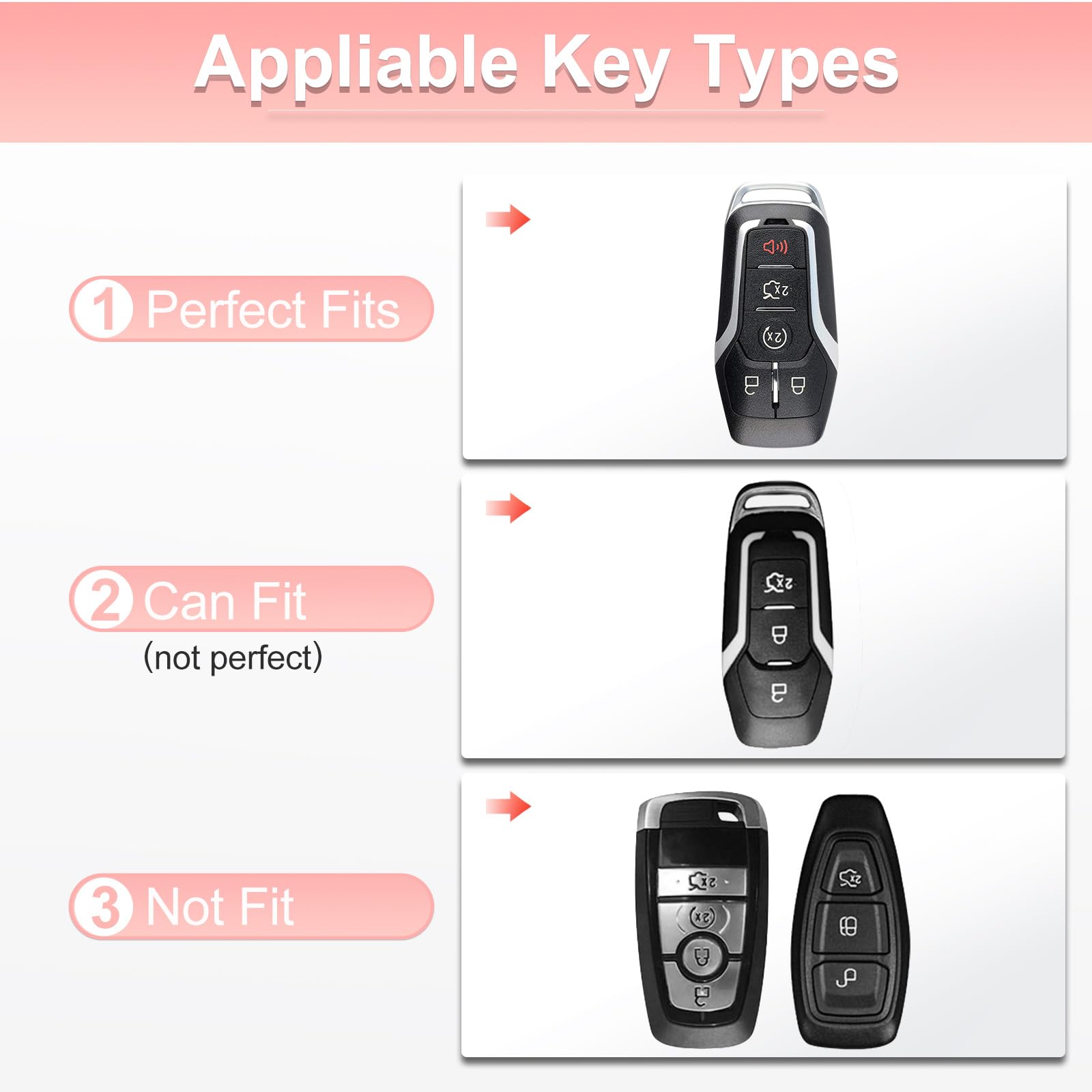 Pangpai Pink Car Accessories 3 Pcs For Ford F-150 Explorer Mustang Edge Lincoln Mkz Mkx Mkc Key Fob Cover With Bling Keychain Cu