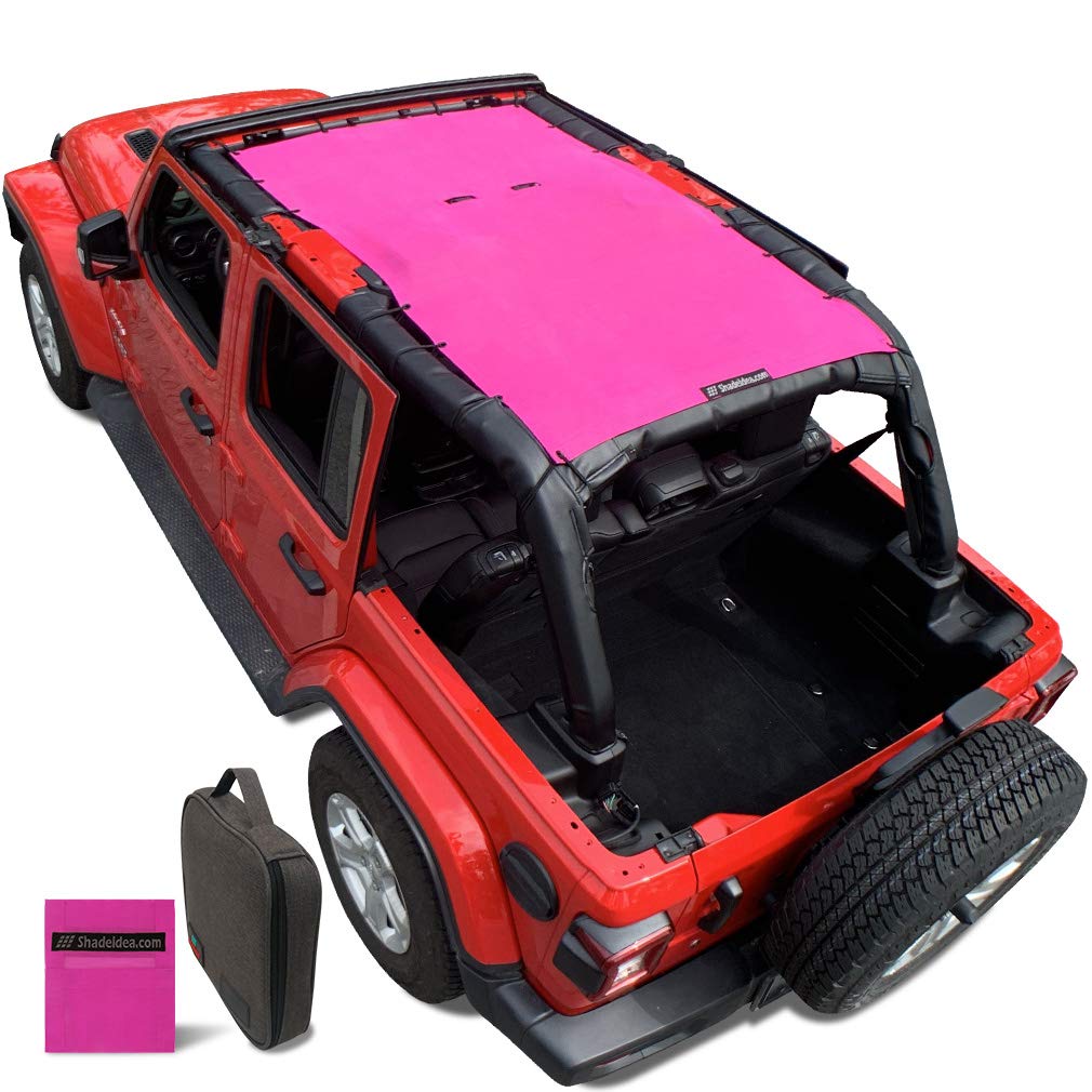 Shadeidea Sun Shade Top For Jeep Wrangler Top Sunshade Jl Unlimited 4 Door (2018-2023) Front And Rear-Pink Mesh Screen Sunshade