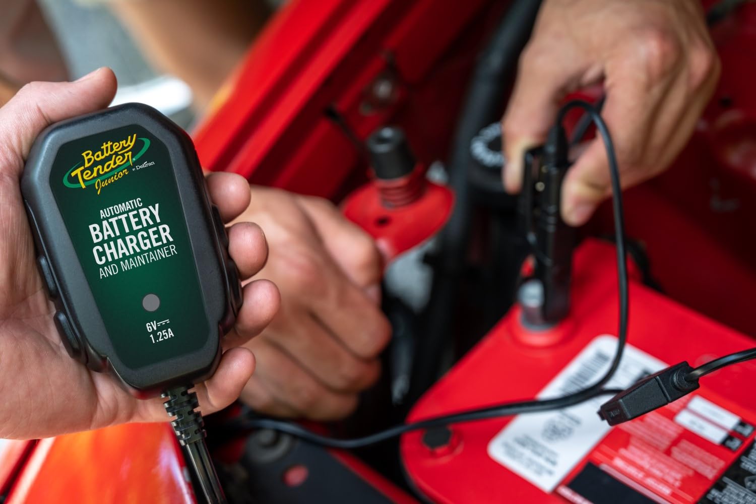 Battery Tender Junior 6V, 1.25 Amp Battery Charger And Maintainer: Fully Automatic 6V Automotive Battery Charger For Cars, Motorcycle, Atvs, And More - 022-0196