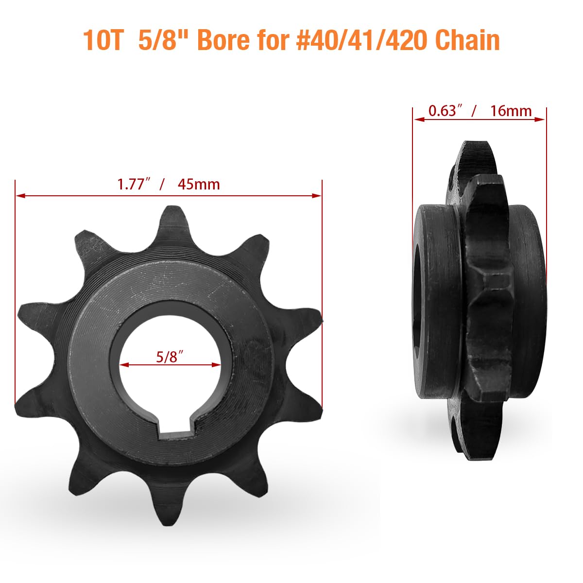 Kekadmai 10 Tooth Sprocket with 5/8'' Bore for #40/41/420 Chain, C Type Sprocket for 20/30 Series Torque Converters on Go Kart a