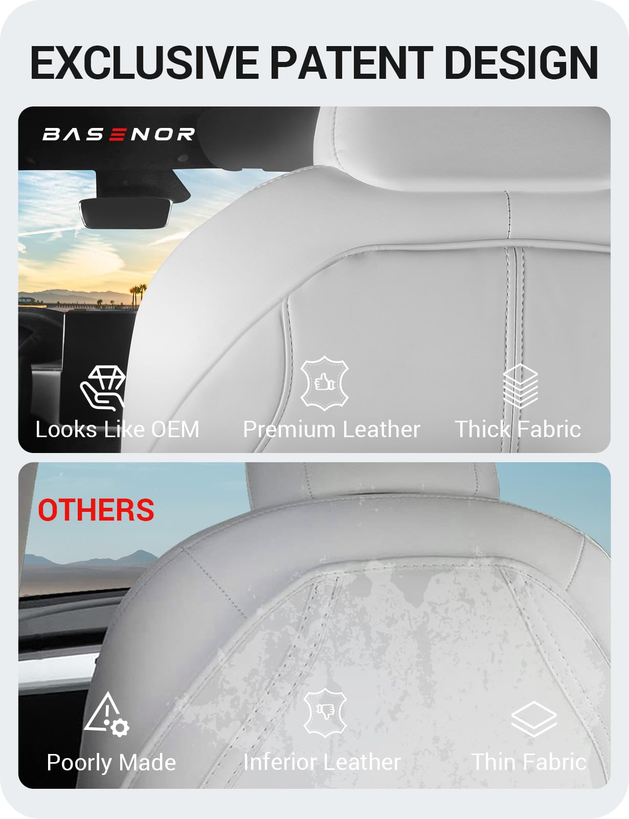 Basenor 2025 Upgraded Tesla Model 3/Y/S/X Leather Seat Back Kick Protector, Backseat Mats For Kids (Extra Organizer Pocket) Wate