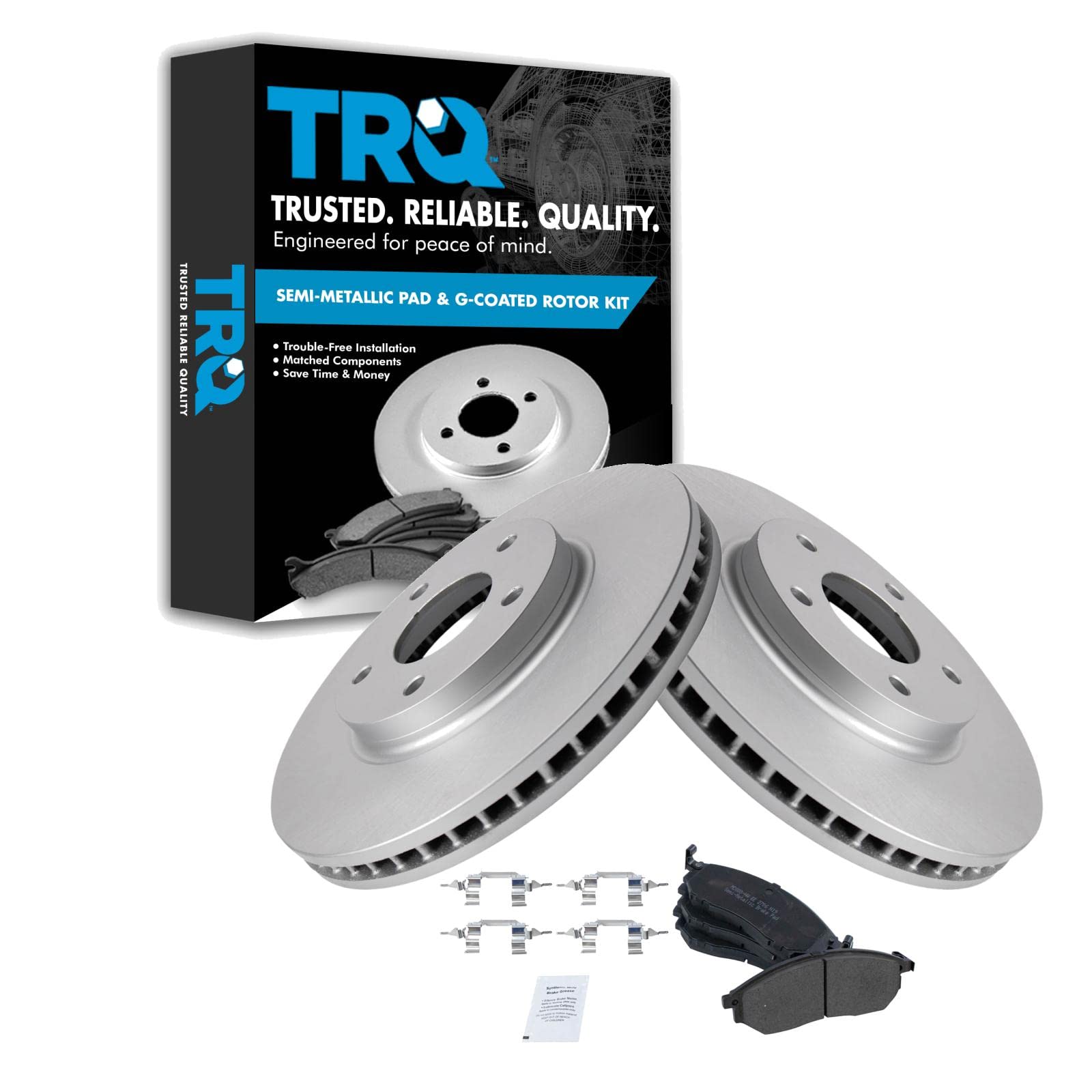 Trq Front Brake Pad & Rotor Kit Brake Pads Brake Rotor Semi-Metallic Premium G-Coated Compatible With 2003-2004 Infiniti M45 200