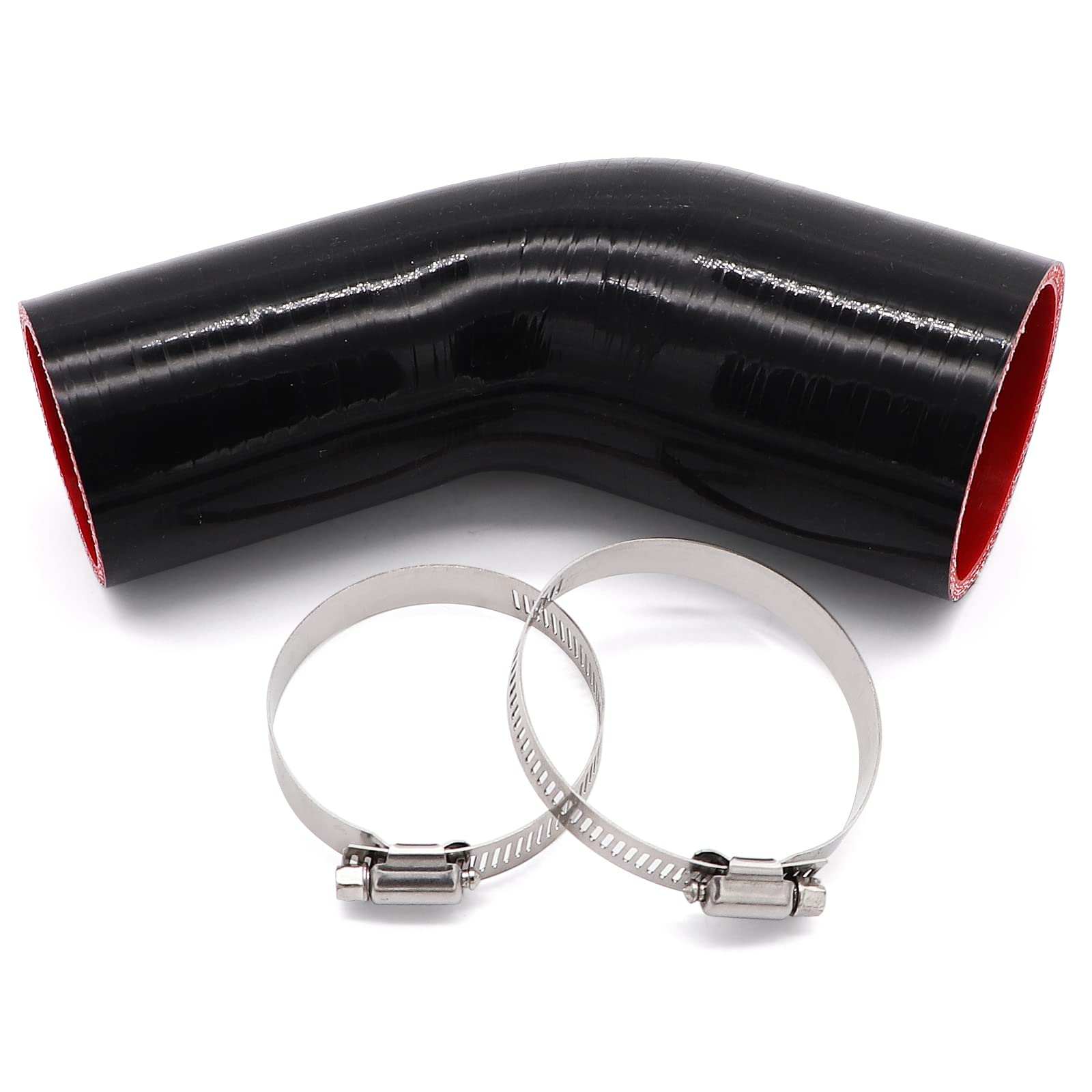 TuoLauthon 45 Degree 2 to 2-1/2 inch(51-63mm) Silicone Reducer Coupler Hose,4-Ply Reinforced,Length 4inch(102mm) with 2PCS clamp