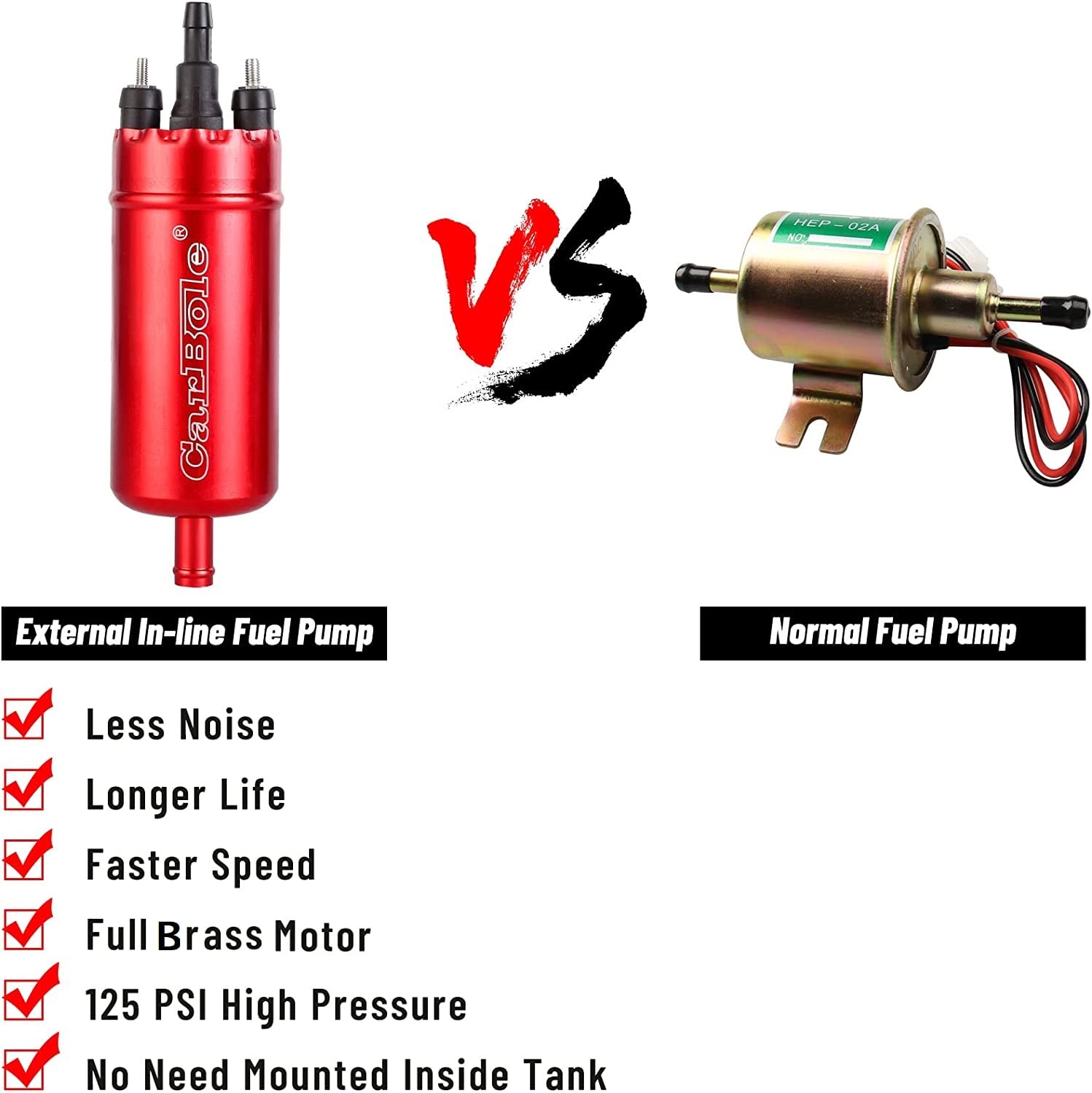 CarBole External In Line Fuel Pump: 116 PSI High Pressure Unversal 12V Electric Pump Injection Systems Replacement for 058046407