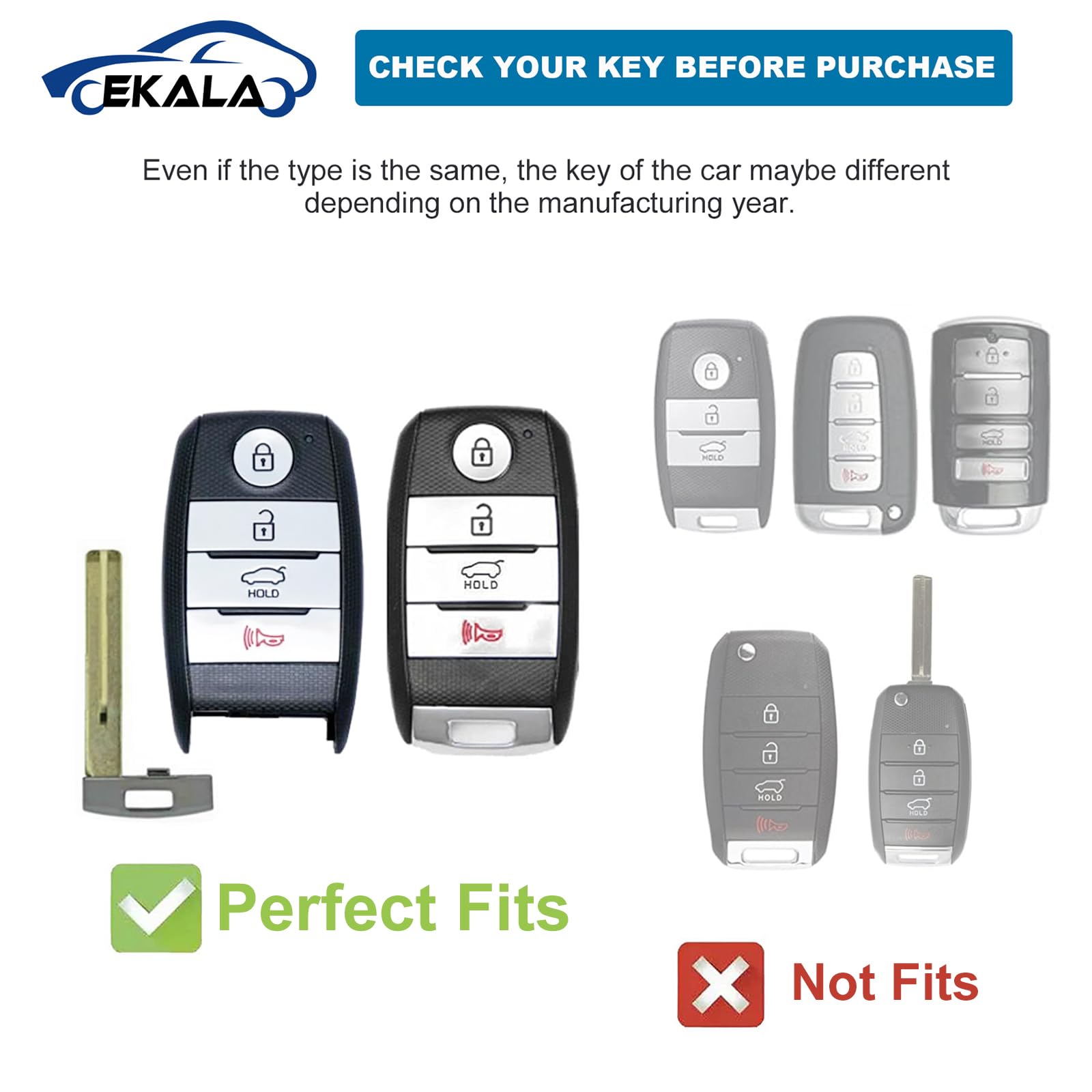 EKALA for Kia Key Fob Cover, 4 Buttons Soft TPU Key Fob Protector with Key Fob Keychain Compatible with Kia Optima Soul Sportage