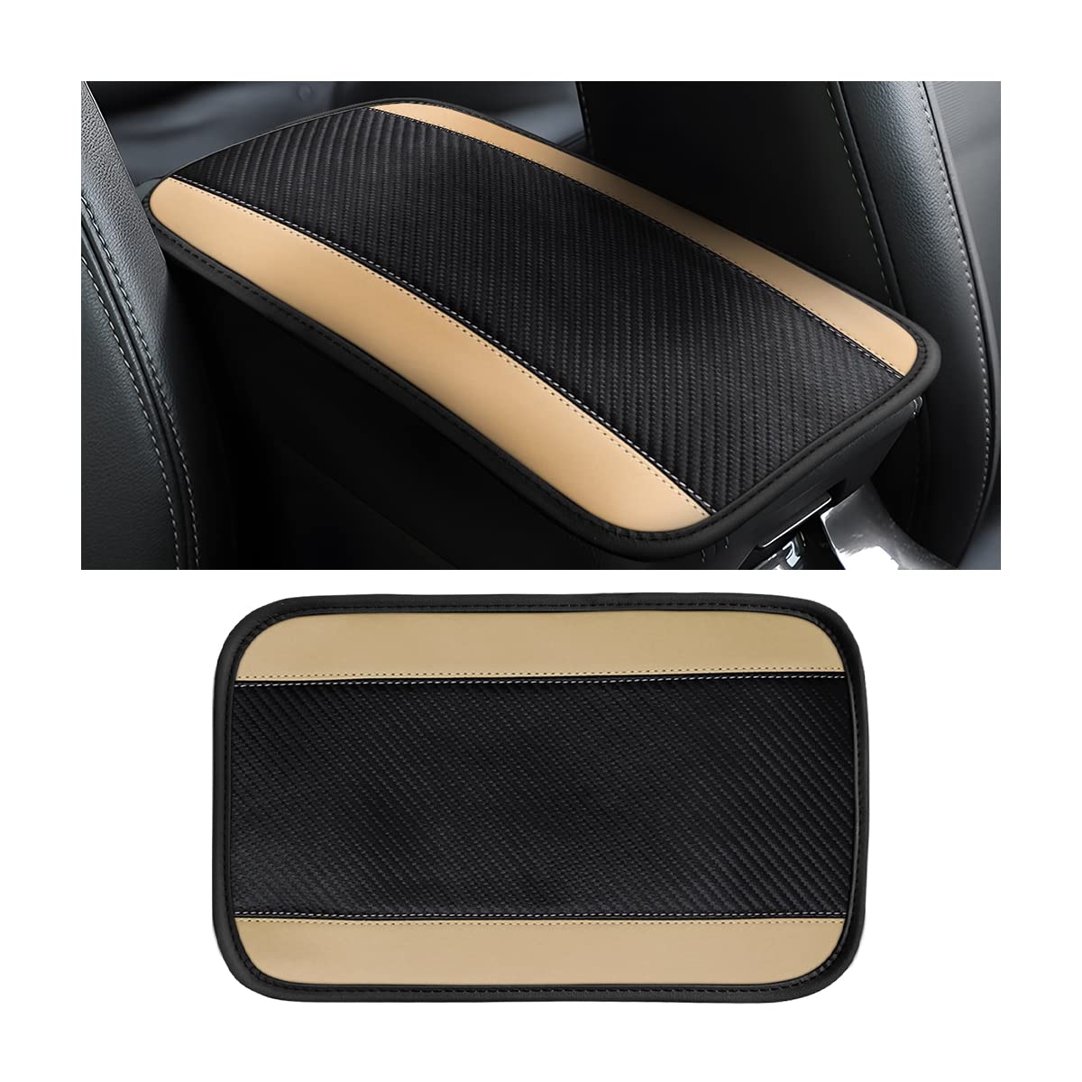 8Sanlione Car Center Console Cover, 12.6X7.5 Pu Leather Car Armrest Cover Universal Waterproof Center Console Pad, Car Accessories Interior Protection For Cars, Vehicles, Suvs (Beige)