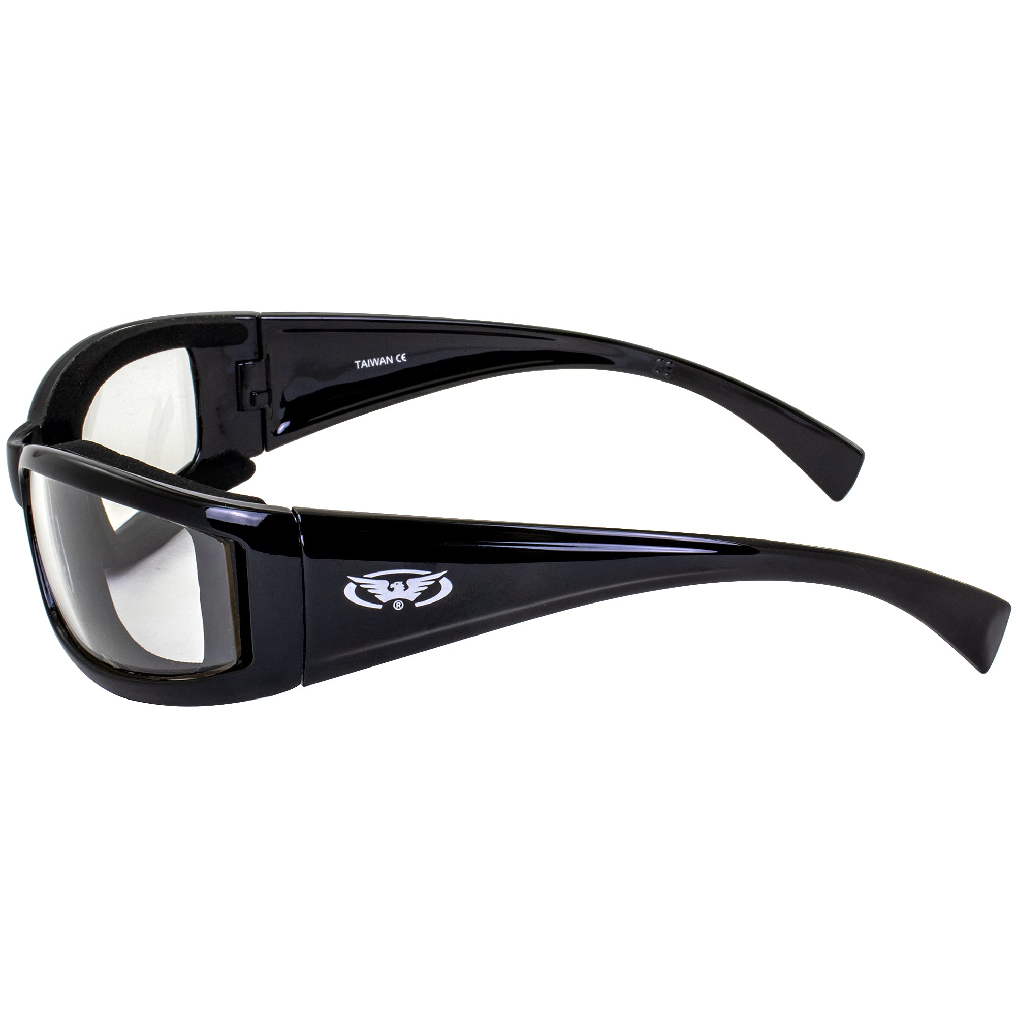 Global Vision Stray Cat Black Padded Motorcycle Riding Glasses (Black Frame/Clear Lens)