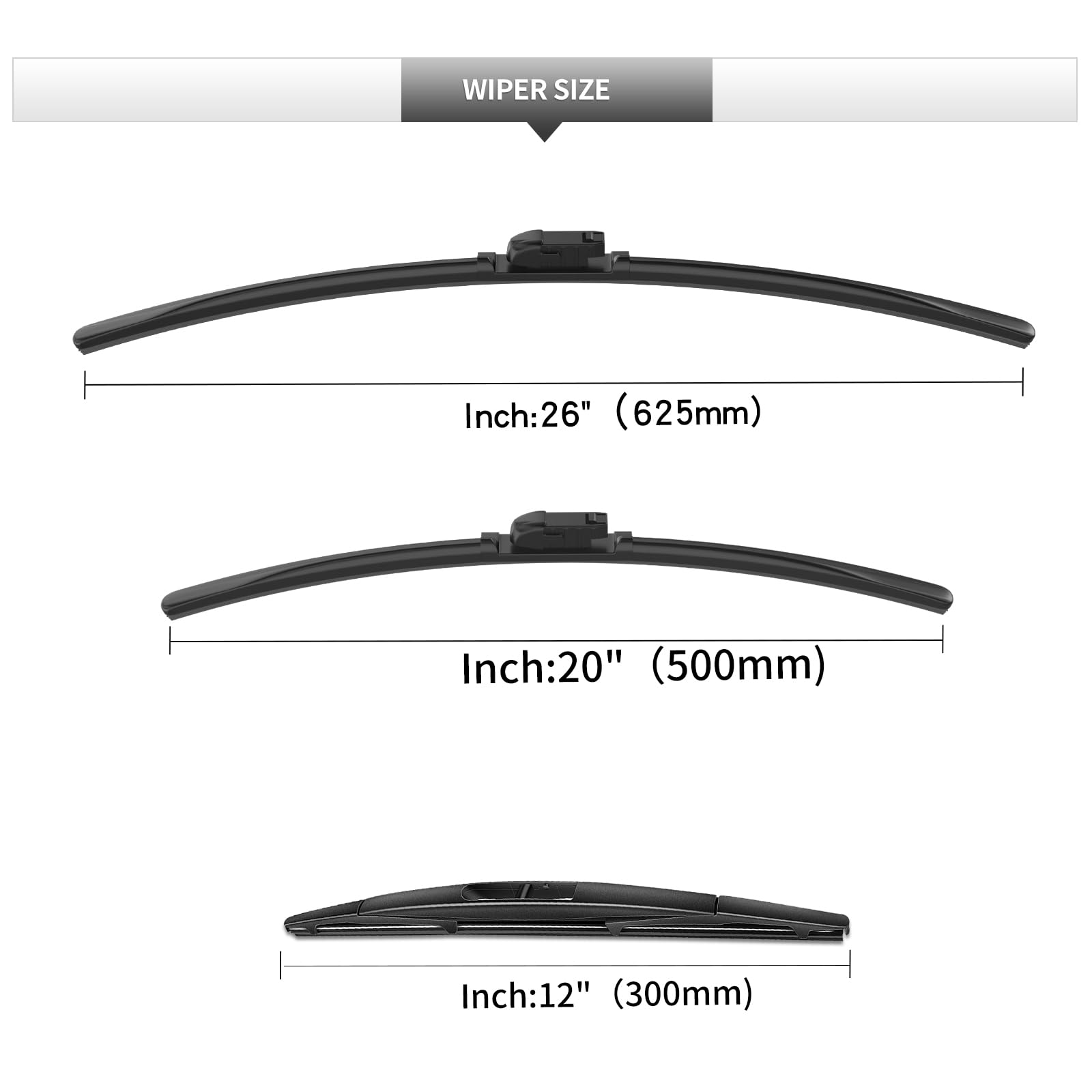 Gardimu Front And Rear Windshield Wiper Blades, 3 Pcs Front And Back Windshield Wipers Blades Replacement For Subaru Ascent 2019