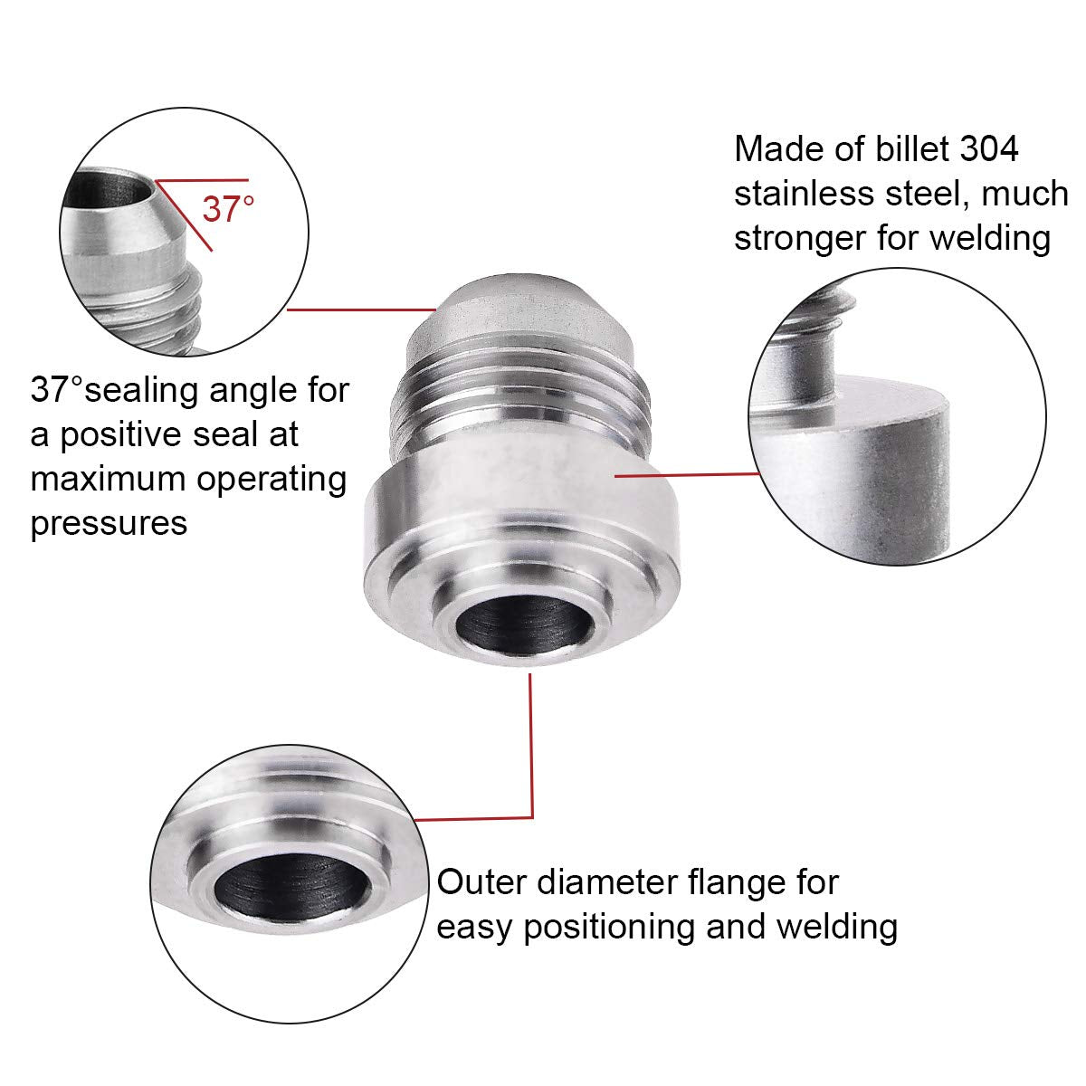 Evil Energy Male 10An Weld On Bung Fitting Stainless Steel 2Pcs