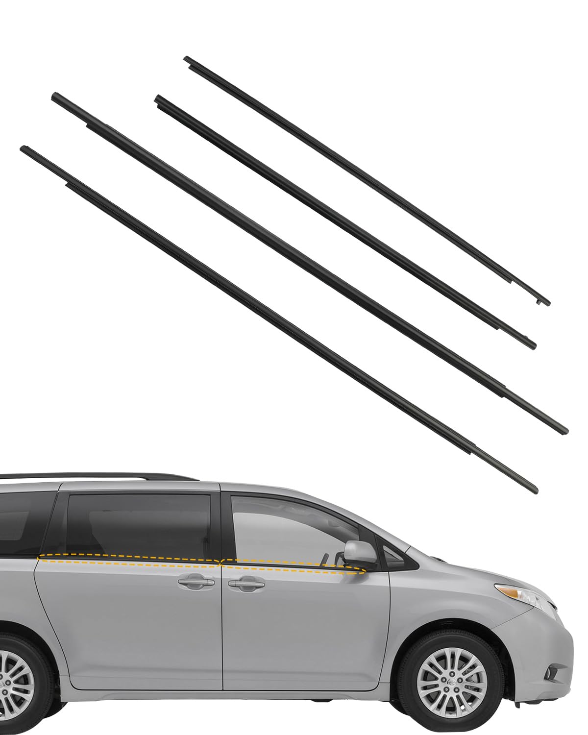 Window Trim Seal, Weather Strip Belt Set, Compatible with 2011-2020 Toyota Sienna, Replace#6816008020 6821008020 6818008020 6823