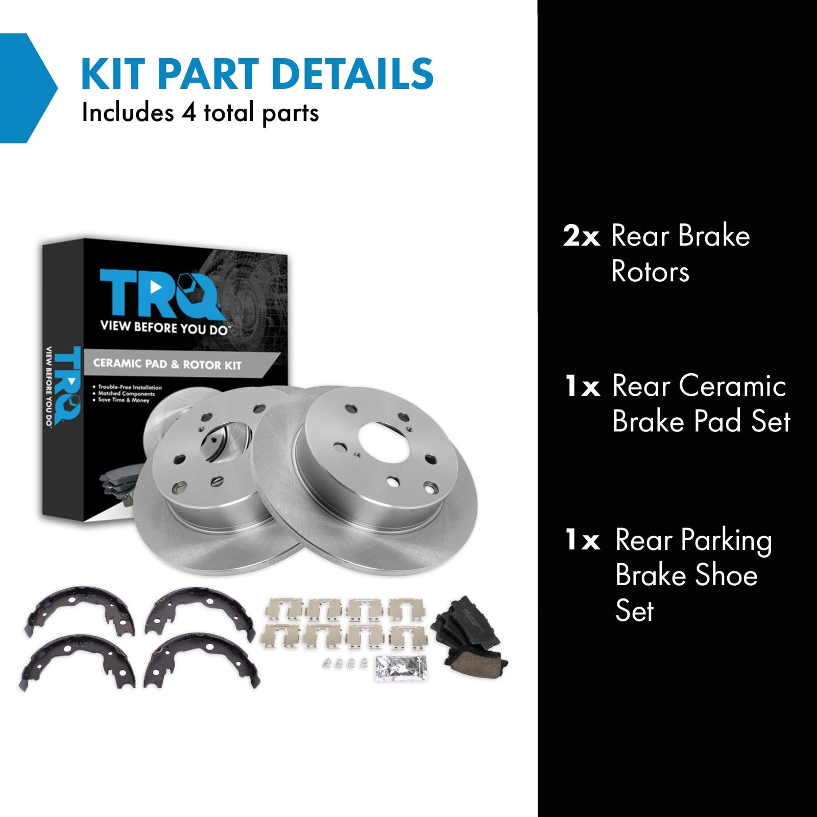 Trq Rear Brake Pad & Rotor Kit Brake Pads Brake Rotor Parking Brake Shoe Set Ceramic Compatible With 2010-2012 Lexus Hs250H 2006