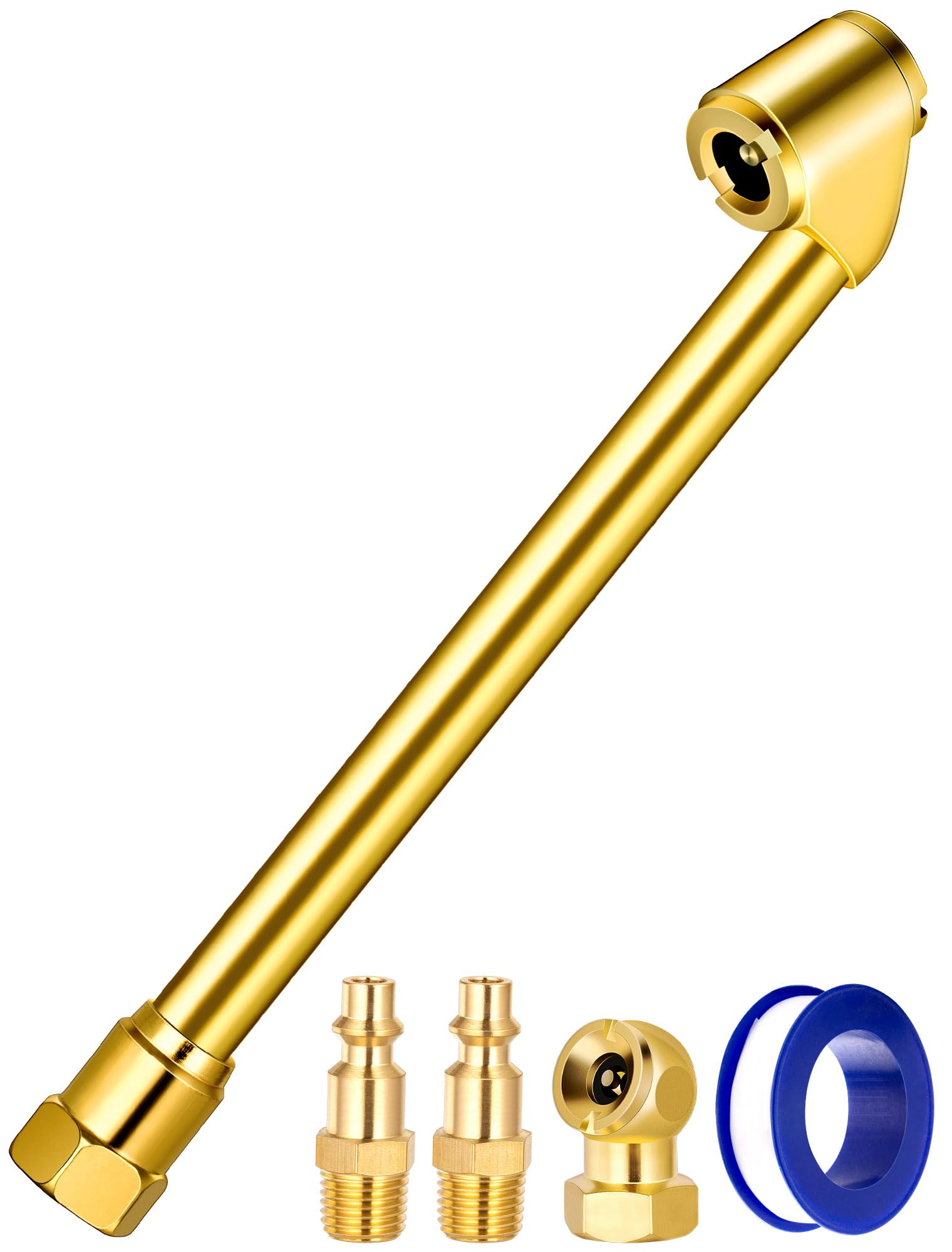 Lumiteco 5-Pack Dual Head Air Chuck Set, 1/4 Inch Female Npt Closed Ball Tire Chuck With 2 Standard Male Quick Plug, 2 Way Conne