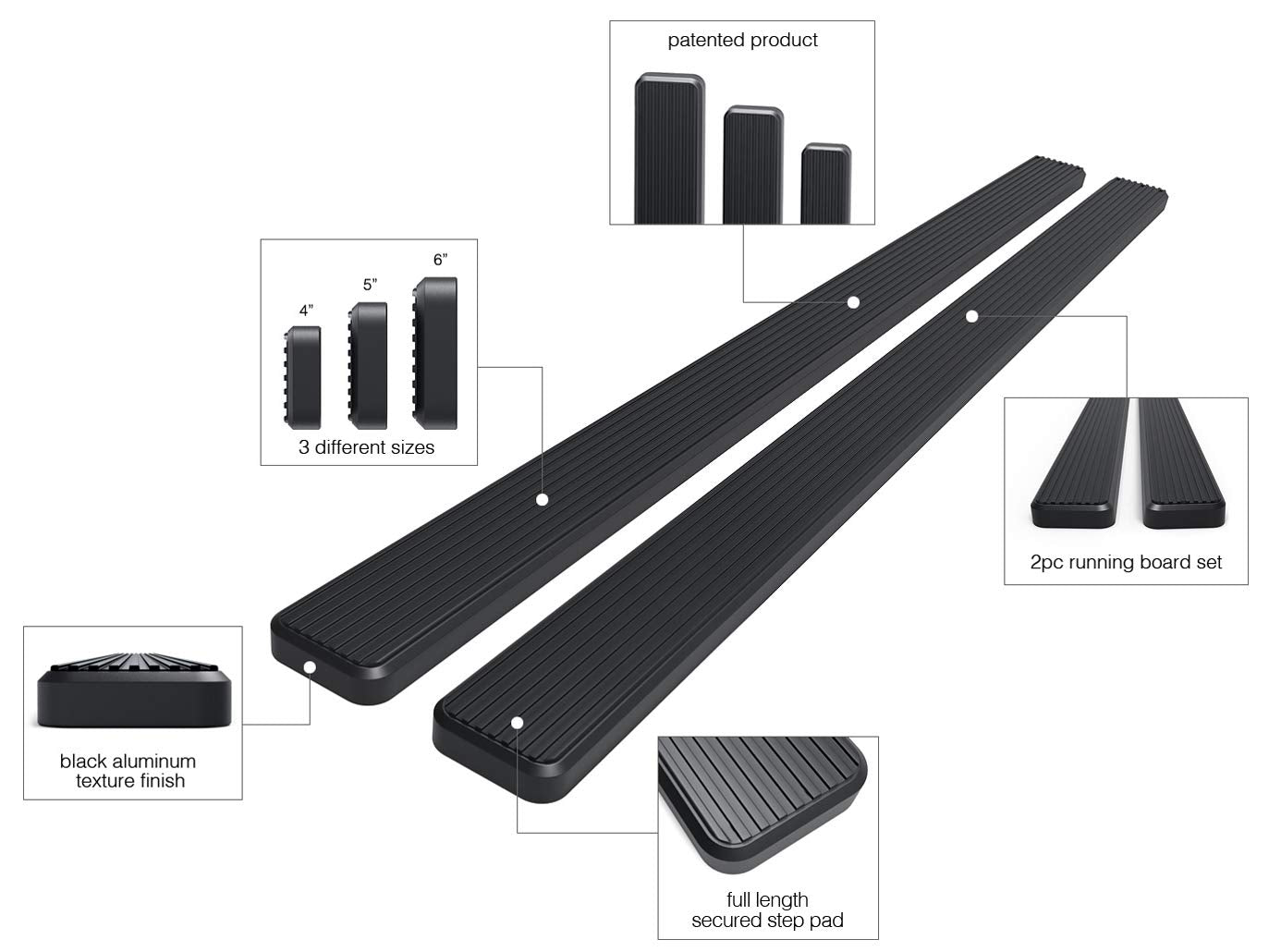 Aps Running Boards 6In Black Compatible With Ford F150 2015-2024 Supercrew Cab & F150 Lightning 2022-2024 & F-250 F-350 Super Duty 2017-2024 Crew Cab Stainless Steel (Nerf Bars Side Steps)
