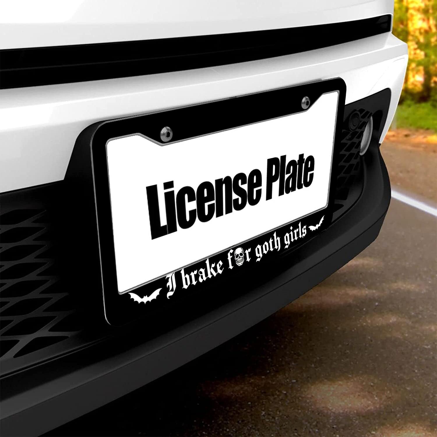 I Brake For Goth Girls License Plate Frame 2Pcs Goth Car Accessories Gothic License Plate Holders Skull Car Plate Frame Auto Car