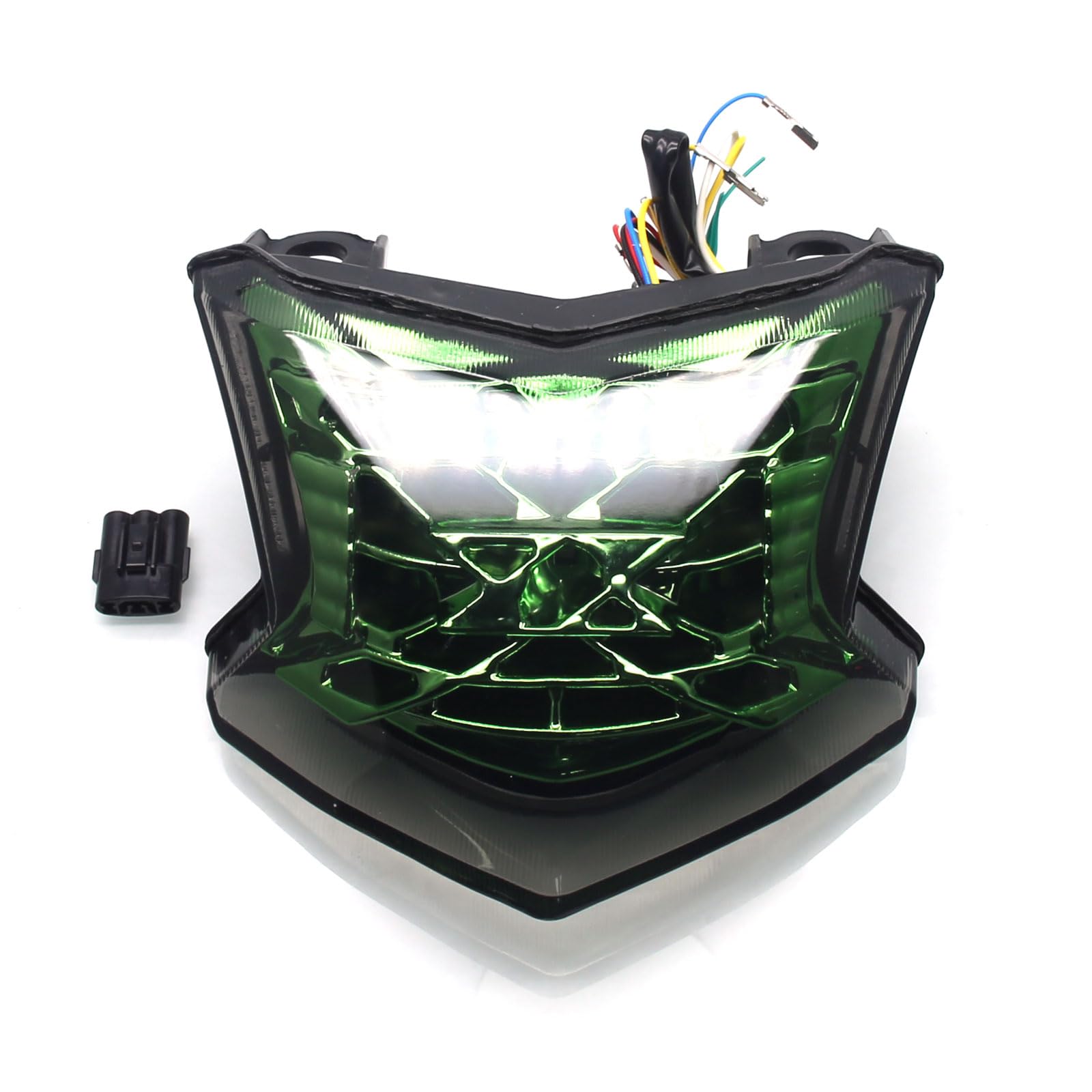 Mzs Motorcycle Tail Light, Led Integrated Turn Signal Blinker Green Lens Compatible With Z900 2017-2024 / Z650 2017-2019 / Ex 65