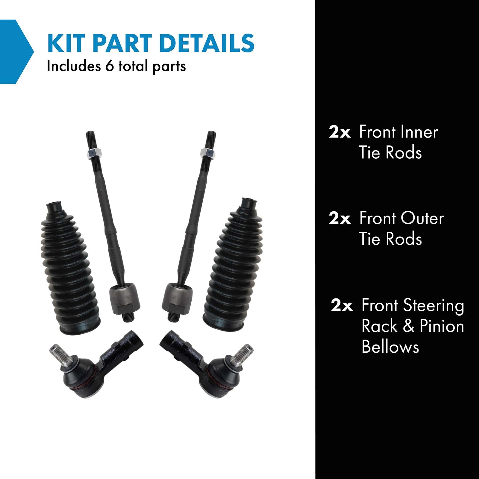 Trq Front Driver & Passenger Side Inner & Outer Steering Kit Steering Rack & Pinion Bellow Tie Rod Compatible With 2013-2015 Che