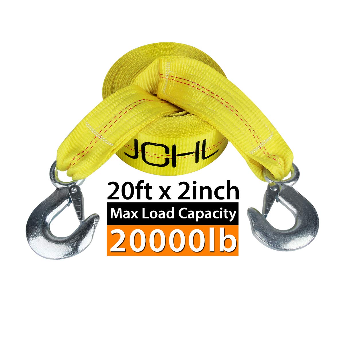 Jchl Nylon Tow Strap With Hooks 2   X20 Car Vehicle Heavy Duty Recovery Rope 20,000 Lbs Capacity Tow Rope For Car Truck Jeep Atv