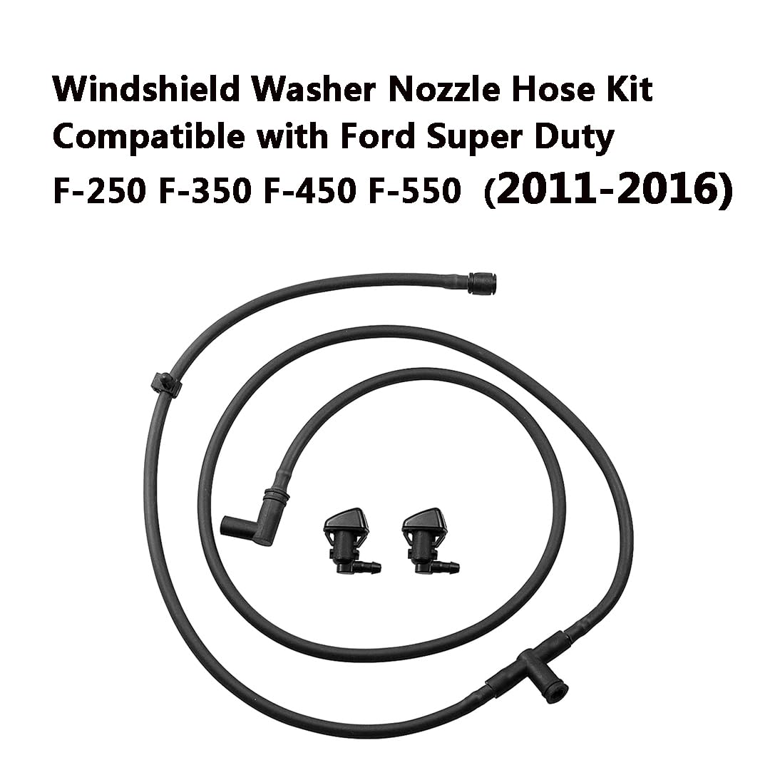 AMFRNE Ford Super Duty Windshield Washer Nozzle Hose Kit - Compatible with F250 F350 F450 2011-2016, Black, BC3Z-17K605-B + BC