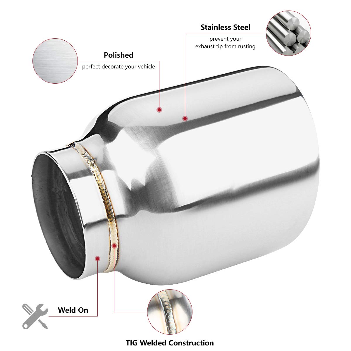 Lcgp 2.5'' To 4'' Diesel Exhaust Tip, 5'' Overall Length, Double Wall Design