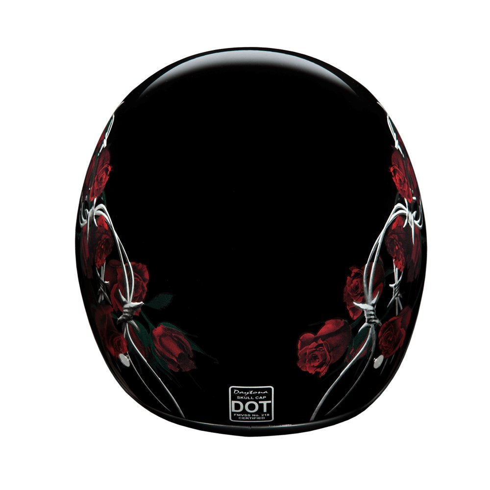 Daytona Helmets Motorcycle Half Helmet Skull Cap- Barbed Roses 100% Dot Approved