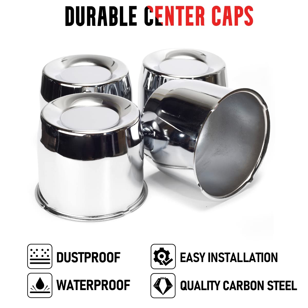 Rtrhinotuning 4Pcs 5.15In Push Through Wheel Center Caps Chrome Silver Truck Trailer Wheels Hub Caps 4.31In Height