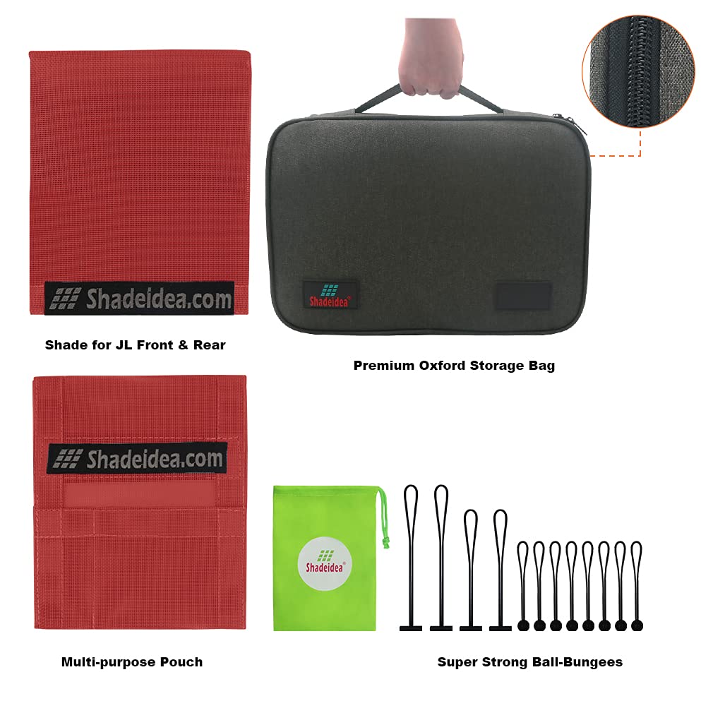 Shadeidea Sun Shade Top For Jeep Wrangler Top Sunshade Jl 2 Door (2018-2023) Sun Shade Front And Rear - Cherry Red Mesh Screen T