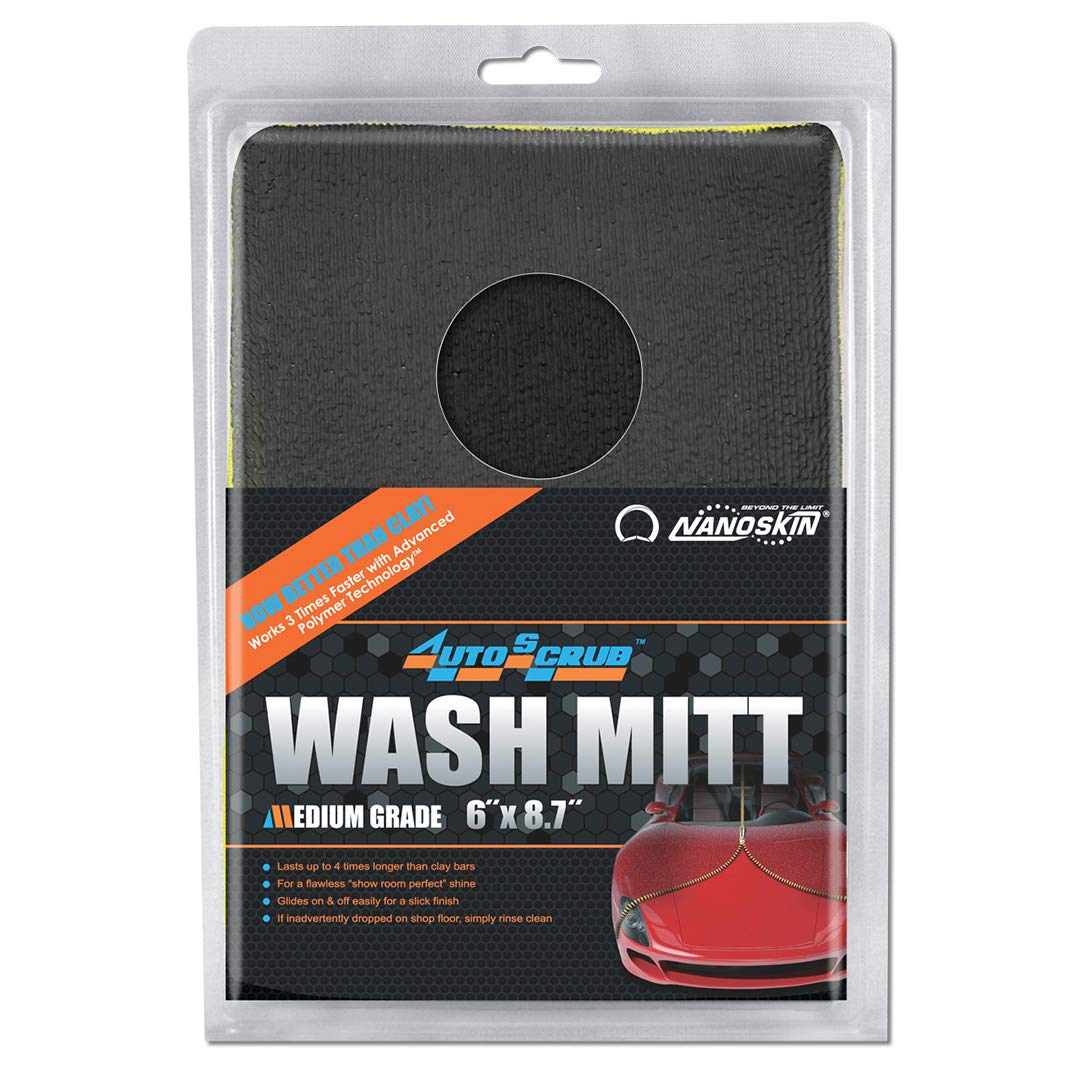 Nanoskin Autoscrub Surface Prep Wash Mitt Medium Grade- Patented Clay Bar Replacement Tool To Remove Embedded Contaminants Befor