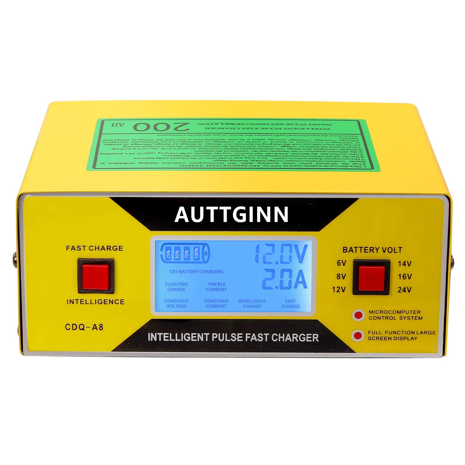 Auttginn 6/8/12/14/16/24V Battery Charger 0-10Amp Smart Adjustable Car Battery Charger With Upgraded Cable Clamps, Smart Trickle Charger,Battery Maintainer For Golf Cart,Automotive,Car,Rv,8 Volt