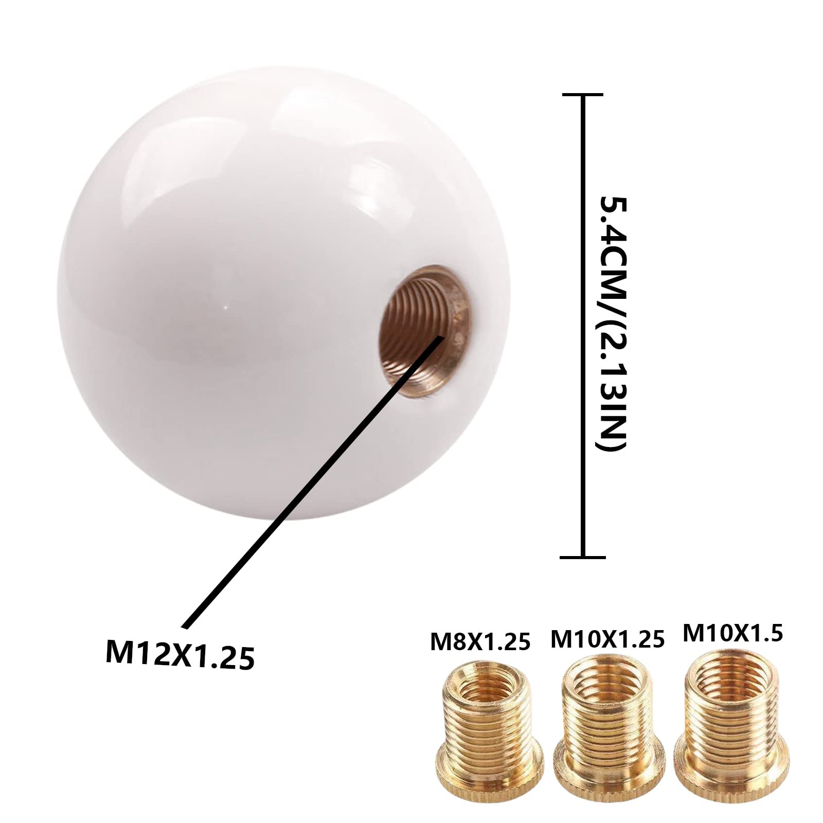 Yiuiy Round Ball Shift Knob Universal Gear Shift Knob 5 6 Speed For Manual Automatic Vehicles With Adapters (Pure White)
