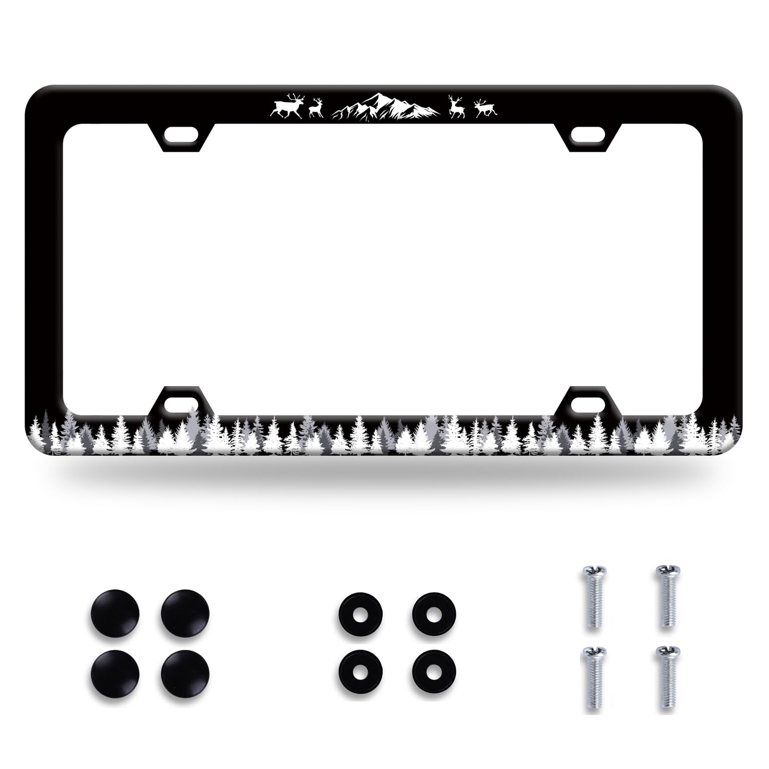 Mountain Forest Camping License Plate Frame Deer Aniaml License Plate Colorful Stainless Steel Auto Parts Funny License Plate De