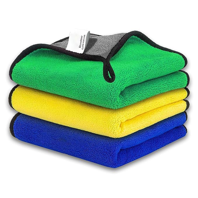 Blikiz 800 GSM Microfiber Cloth for Car Cleaning (Pack of 3) | Ultra Soft Thick Plush DoubleSided Microfiber Towel for Car Wash