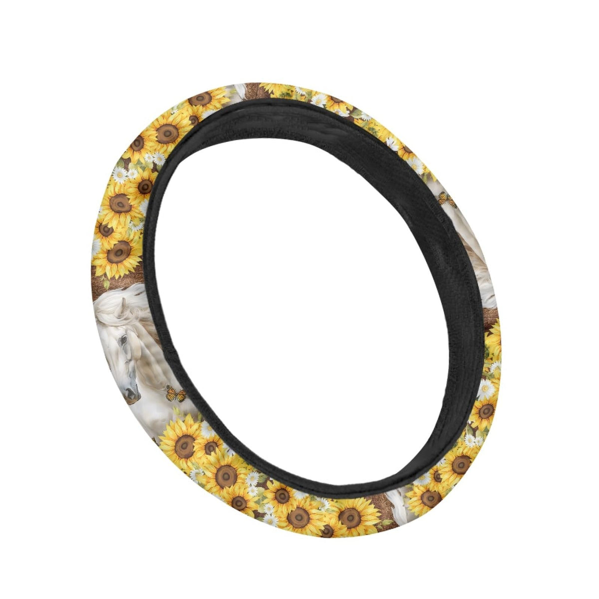 UNICEU Universal 15 inch Car Steering Wheel Wrap, SunflowerAnimal Horse Print Anti Slip Neoprene Car Steering Wrap, Auto Accesso
