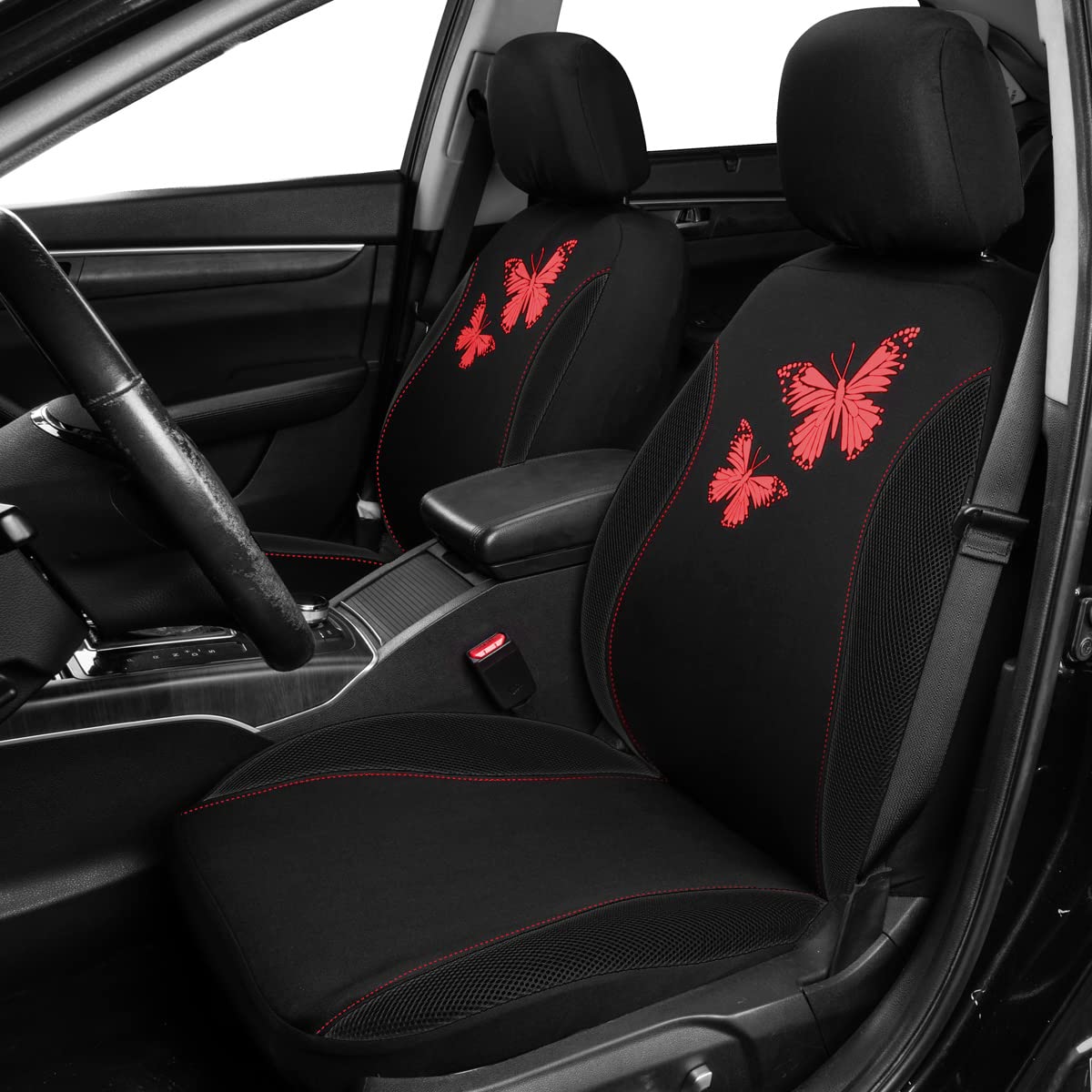 Flying Banner Butterfly Car Seat Covers Ful Set Fashion Universal Lady Woman Female Rear Bench Split Colorized (Full Set, Red Bl