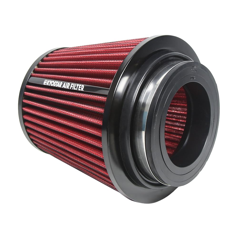 Kyostar High-Flow Air Filter, Reusable Cone Cold Air Intake, 3/3.5/4" Flange, 6.2" Height, Red, Model KD2078RD