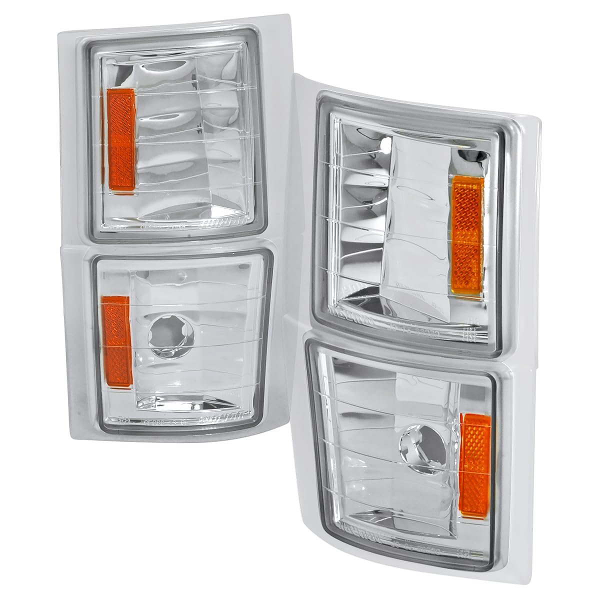 Spec-D Tuning Chrome Housing Clear Lens 4Pc Corner Lights Compatible With 1994-1998 Chevy C10 Pickup Truck L+R Pair Assembly