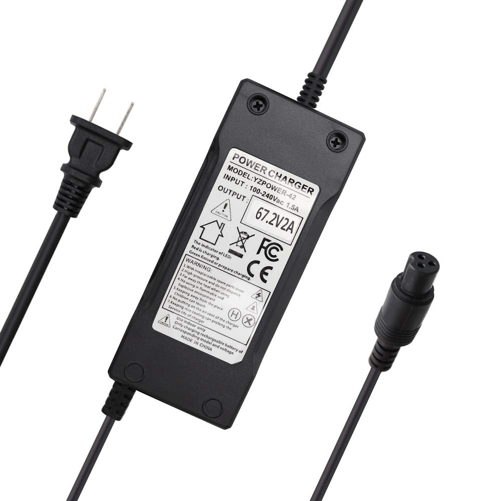 New 67.2V 2A Battery Charger for 60V 16S Lithium Batteries Pack 3-Prong Inline Female Connector