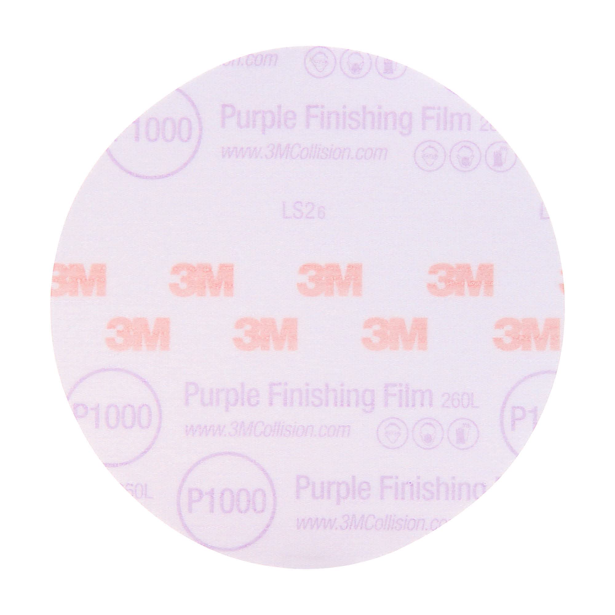 3M Hookit Purple Finishing Film Abrasive Disc 30669, 6 in, 1000+ Grade, 50 Pack, Clear Coat Sanding, Paint Finishing, Defect Rem