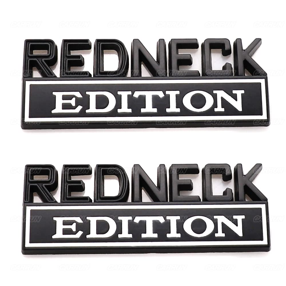 2 Pcs Redneck Edition Emblem Car Side Rear Front Hood Trunk Door Badge 3D Decal Sticker Fit For Car Truck Suv (Redneck, Black Wh