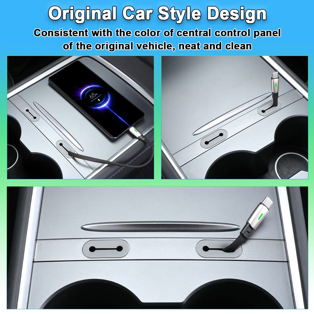 Carbar Tesla Usb Hub For Model 3 2021-2023, Model Y 2019-2023 Automotive Center Console Cable Organizer With Charging Cable Mana