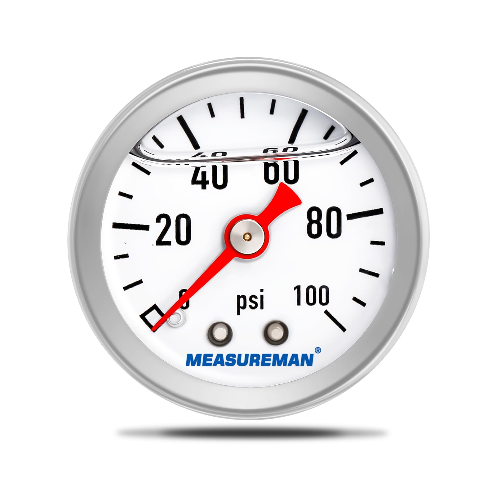 Measureman 1-1/2'' Dial Size, 304 Stainless Steel Case, Liquid Filled Fuel Pressure Gauge, 0-100Psi, 3-2-3%, 1/8'' Npt Center Ba
