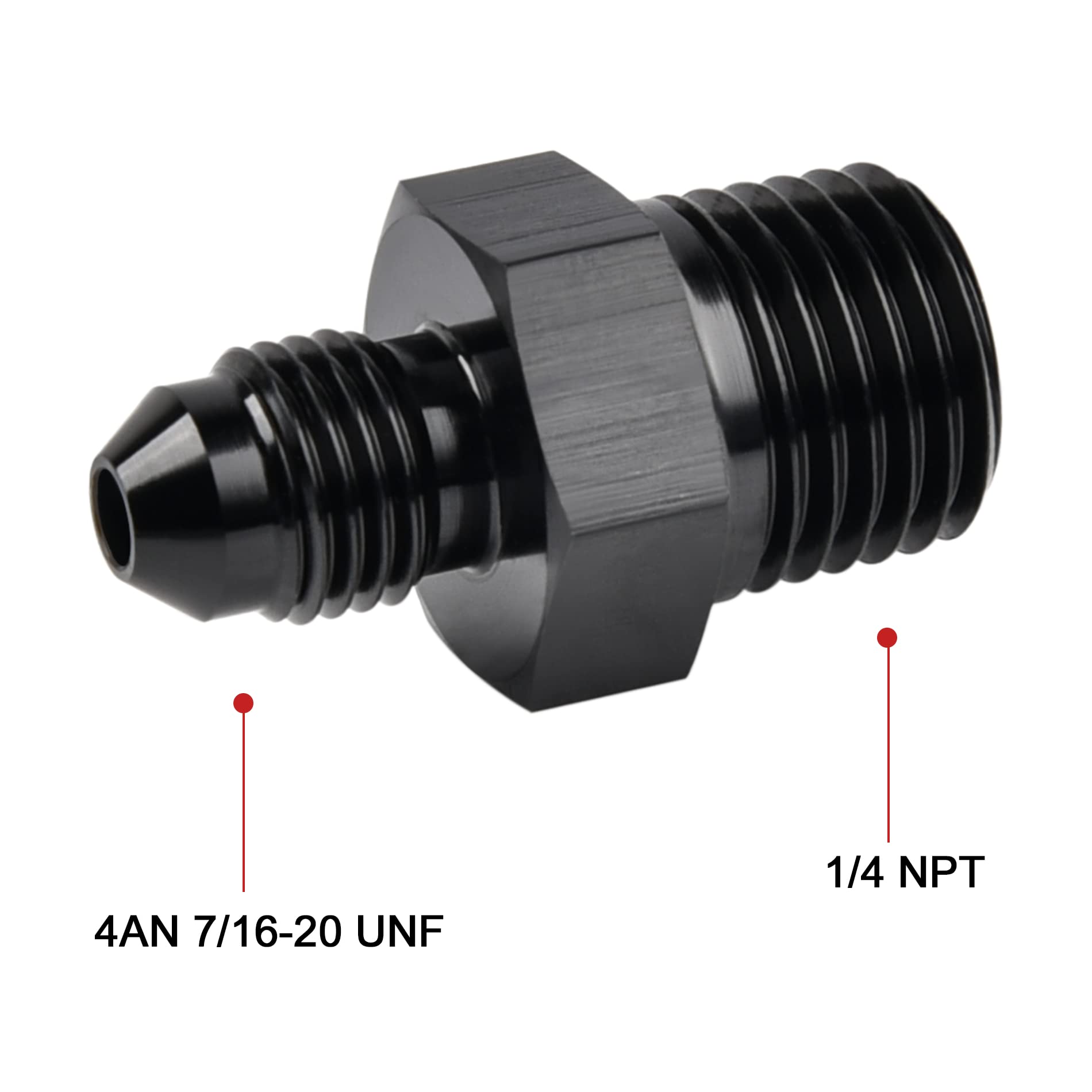 EVIL ENERGY 4AN Male Flare to 1/4'' NPT Pipe Fitting Adapter Aluminum Straight Black 4PCS