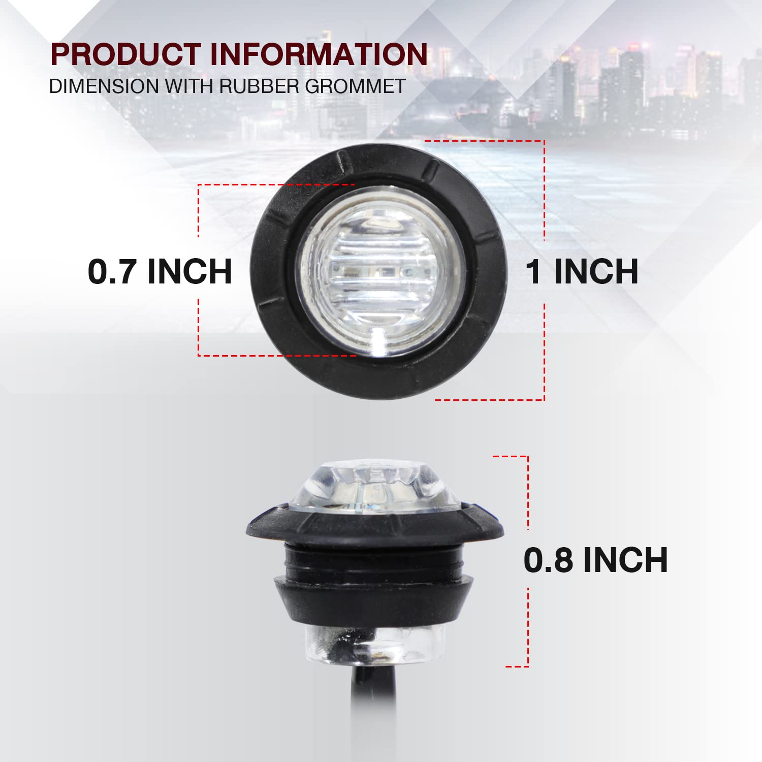 Tmh 10 Pcs 3/4 Inch Clear Lens Red Led 3 Diodes Round Clearance Side Marker Indicator Lights With Rubber For Pickup Truck Traile