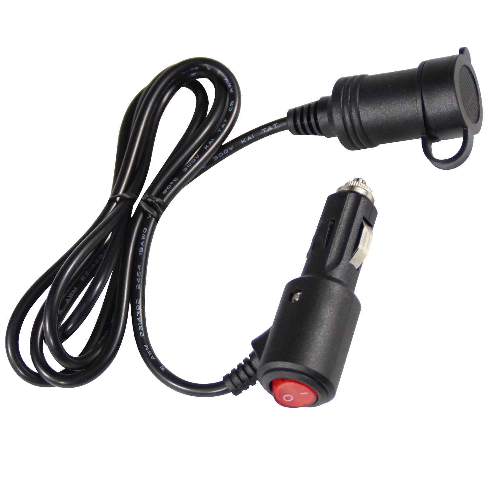 5Ft Cigarette Lighter Extension Cord With On Off Switch - Car Cigarette Lighter Male Plug To Female Socket 18Awg Heavy Duty Extension Cable With Switch Built-In 15A Fuse For Air Compressor Pump