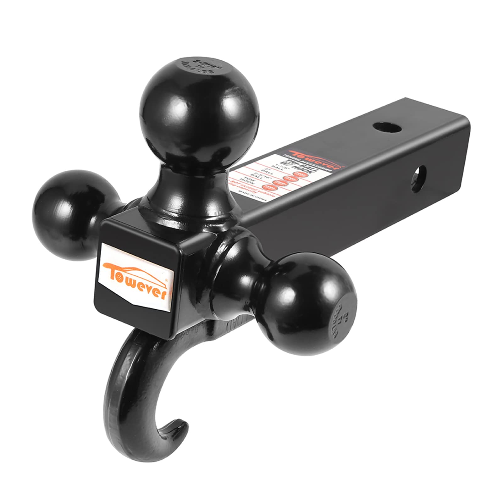 Towever 84181 Towever Class 3/4 Trailer Hitch 2 Inch Ball Hitch With Hook (Black, Hollow Shank), For Pickup Truck Tow Hitch Receiver