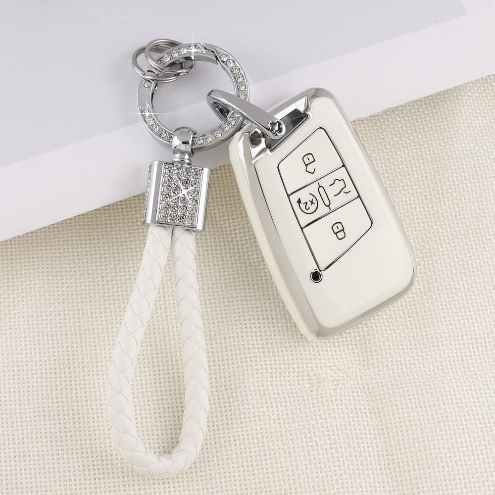 Pifoog Key Fob Cover For Vw Soft Tpu 4 Button Keys Case Shell Protector Glitter Keychain Car Accessories For Volkswagen Jetta Tiguan Atlas Arteon Taos Girly Cute White Gold
