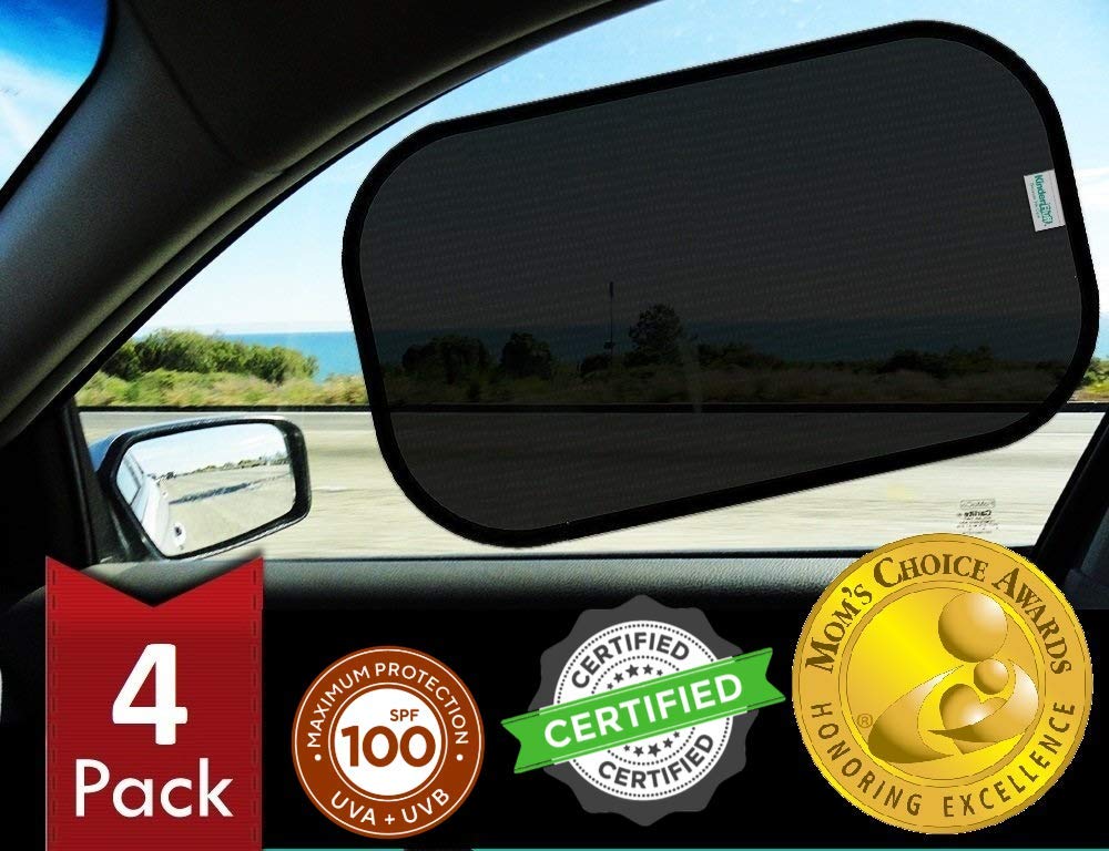 kinder Fluff Car Window Shade (4Pack)-The Only Certified Car Window Sun Shade for Baby Proven to Block 99.95% UVR - Moms Choice