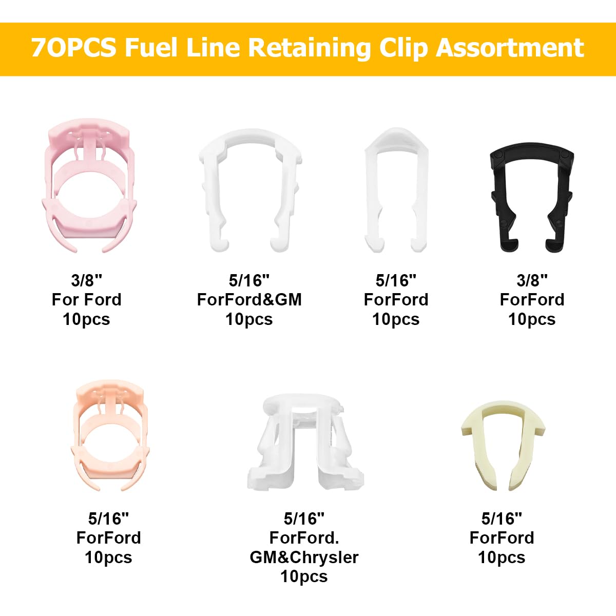 Bittwee 70PCS Car Fuel Line Clips, Automotive Nylon Fuel Line Repair Kit Fuel Hose Retainer Clips Replacement 3/8'' 5/16'' Fuel