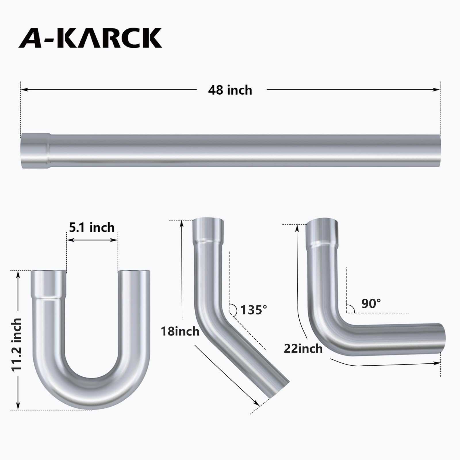 A-Karck Mild Steel Mandrel Bends 8 Pcs, 3 Inches Mild Steel Diy Custom Exhaust Tubing Pipe Straight & U-Bend Kit, Universal Fit