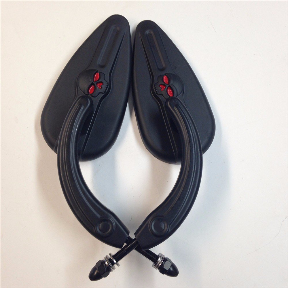 Httmt Mt383-Sc-Bk Black Teardrop Skull Zombie Mirrors Compatible With Sportster Dyna Touring Dyna Wide Glide Efi Fxdwgi