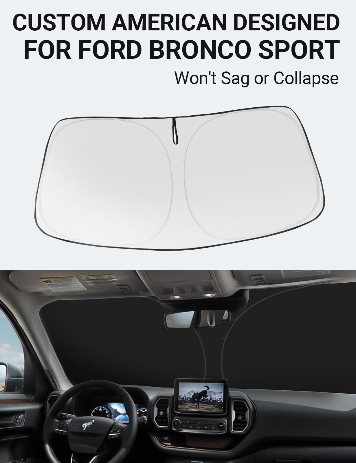 Proadsy 2025 Upgrade Front Windshield Sun Shade Foldable Sunshade Protector Custom Fit 2025 2024 2023 2022 2021 Ford Bronco Sport Accessories